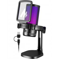 MAONO CASTER DGM20 NOISE CANCELLATION CONDENSER MIC WITH RGB LIGHTS MUTE GAIN FOR STREAMING RECORDING PODCAST COMPUTER PS5 PS4 GAMERWAVE USB GAMING MICROPHONE – BLACK