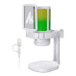 MAONO CASTER DGM20 NOISE CANCELLATION CONDENSER MIC WITH RGB LIGHTS MUTE GAIN FOR STREAMING RECORDING PODCAST COMPUTER PS5 PS4 GAMERWAVE USB GAMING MICROPHONE – WHITE