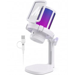 MAONO CASTER DGM20 NOISE CANCELLATION CONDENSER MIC WITH RGB LIGHTS MUTE GAIN FOR STREAMING RECORDING PODCAST COMPUTER PS5 PS4 GAMERWAVE USB GAMING MICROPHONE – WHITE