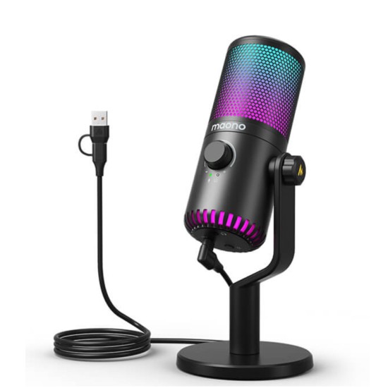 MAONO DM30 PROGRAMMABLE RGB USB GAIN CONTROL HEADPHONE MONITORING GAMING & STREAMING CONDENSER MICROPHONE - BLACK 
