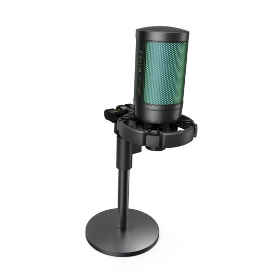 PORODO GAMING PROFESSIONAL RGB CONDENSER MICROPHONE 16MM CAPSULE DIAMETER WITH EXTENSION STAND - BLACK