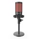 PORODO GAMING PROFESSIONAL RGB CONDENSER MICROPHONE 16MM CAPSULE DIAMETER WITH EXTENSION STAND - BLACK