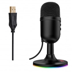 REDRAGON PULSAR GM303 OMNIDIRECTIONAL RGB LIGHTING NOISE REDUCTION MUTE BUTTON MONITORING JACK PLUG AND PLAY COMPACT DESIGN USB MICROPHONE - BLACK