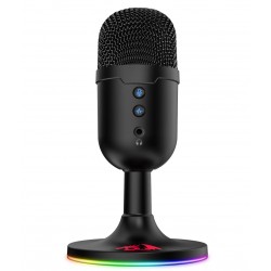 REDRAGON PULSAR GM303 OMNIDIRECTIONAL RGB LIGHTING NOISE REDUCTION MUTE BUTTON MONITORING JACK PLUG AND PLAY COMPACT DESIGN USB MICROPHONE - BLACK