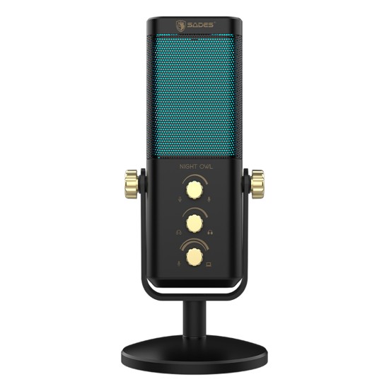 SADES NIGHT OWL RGB CARDIOID POLAR PATTERN DUAL FUNCTION SMART CONTROLS BOOM ARM USB CONDENSER GAMING MICROPHONE - BLACK