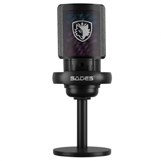 SADES TYTO SA-HC02Q27B CARDIOID POLAR PATTERN DETACHABLE POP FILTER SIMPLE MIC CONTROL GAIN CONTROL ADJUSTMENTS WIRED WITH BOOM ARM GAMING MICROPHONE - BLACK