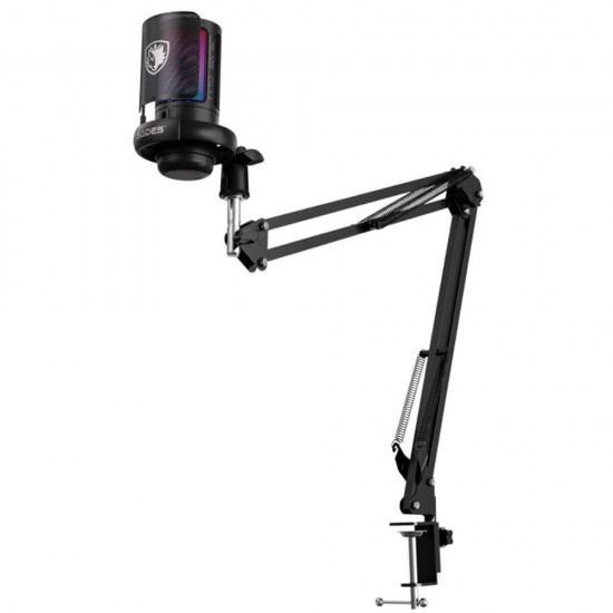 SADES TYTO SA-HC02Q27B CARDIOID POLAR PATTERN DETACHABLE POP FILTER SIMPLE MIC CONTROL GAIN CONTROL ADJUSTMENTS WIRED WITH BOOM ARM GAMING MICROPHONE - BLACK