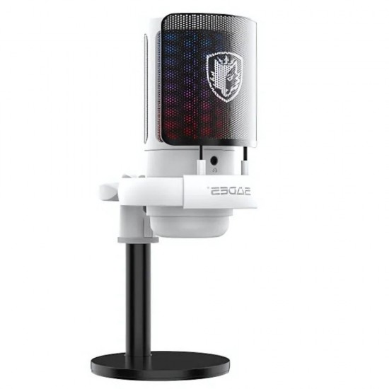 SADES TYTO SA-HC02Q27W CARDIOID POLAR PATTERN DETACHABLE POP FILTER SIMPLE MIC CONTROL GAIN CONTROL ADJUSTMENTS WIRED WITH BOOM ARM GAMING MICROPHONE - WHITE