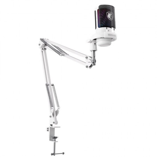 SADES TYTO SA-HC02Q27W CARDIOID POLAR PATTERN DETACHABLE POP FILTER SIMPLE MIC CONTROL GAIN CONTROL ADJUSTMENTS WIRED WITH BOOM ARM GAMING MICROPHONE - WHITE