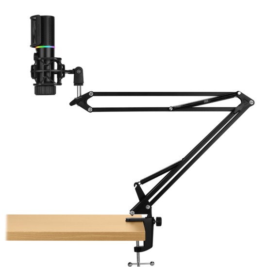 STREAMPLIFY MIC ARM WITH FLEXIBLE MOUNTING ARM, CARDIOID PATTERN, DUAL PLAYBACK MODES & SHOCK MOUNT RGB GAMING & STREAMING MICROPHONE - BLACK