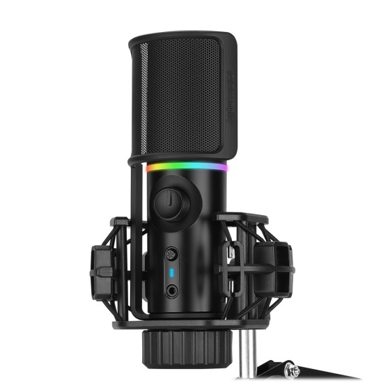 STREAMPLIFY MIC ARM WITH FLEXIBLE MOUNTING ARM, CARDIOID PATTERN, DUAL PLAYBACK MODES & SHOCK MOUNT RGB GAMING & STREAMING MICROPHONE - BLACK