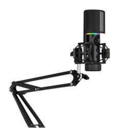 STREAMPLIFY MIC ARM WITH FLEXIBLE MOUNTING ARM, CARDIOID PATTERN, DUAL PLAYBACK MODES & SHOCK MOUNT RGB GAMING & STREAMING MICROPHONE - BLACK
