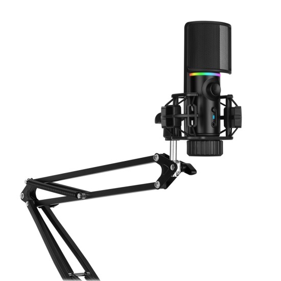 STREAMPLIFY MIC ARM WITH FLEXIBLE MOUNTING ARM, CARDIOID PATTERN, DUAL PLAYBACK MODES & SHOCK MOUNT RGB GAMING & STREAMING MICROPHONE - BLACK