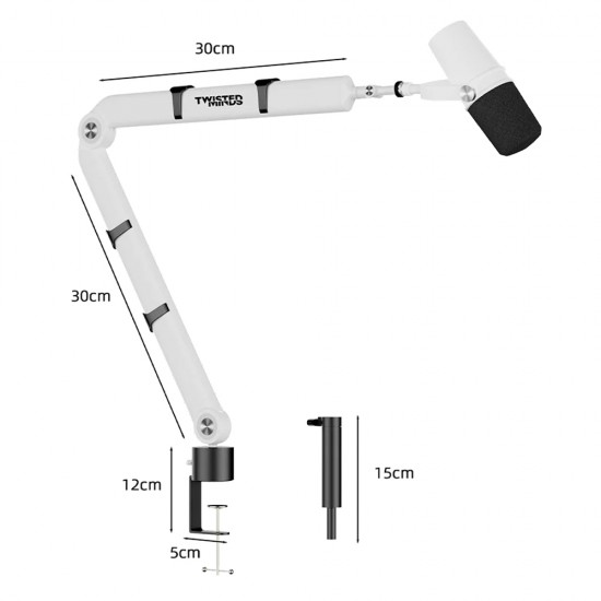 TWISTED MINDS FLEX I SERIES STANDARD POLE 360 DEGREE BOOM ARM SUPPORT UP TO 2KG ADJUSTABLE DUAL ARM MICROPHONE - WHITE