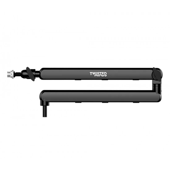 TWISTED MINDS FLEX SERIES STANDARD POLE 360 DEGREE ROTATION BOOM ARM WITH 6 CABLE CLAMPS UP TO 2KG DUAL ARM MICROPHONE - BLACK