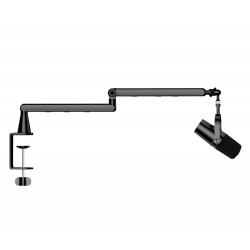 TWISTED MINDS FLEX SERIES STANDARD POLE 360 DEGREE ROTATION BOOM ARM WITH 6 CABLE CLAMPS UP TO 2KG DUAL ARM MICROPHONE - BLACK