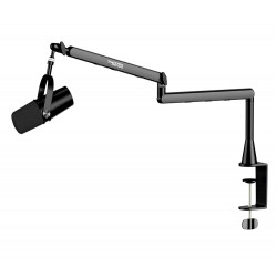 TWISTED MINDS FLEX SERIES STANDARD POLE 360 DEGREE ROTATION BOOM ARM WITH 6 CABLE CLAMPS UP TO 2KG DUAL ARM MICROPHONE - BLACK