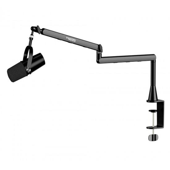TWISTED MINDS FLEX SERIES STANDARD POLE 360 DEGREE ROTATION BOOM ARM WITH 6 CABLE CLAMPS UP TO 2KG DUAL ARM MICROPHONE - BLACK