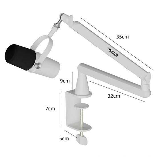 TWISTED MINDS NEO I SERIES STANDARD POLE 360 DEGREE ROTATION BOOM ARM WITH 6 CABLE CLAMPS UP TO 2KG DUAL ARM MICROPHONE - WHITE