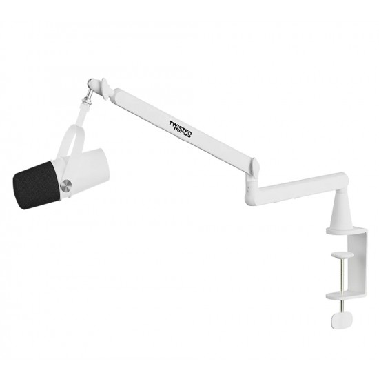 TWISTED MINDS NEO I SERIES STANDARD POLE 360 DEGREE ROTATION BOOM ARM WITH 6 CABLE CLAMPS UP TO 2KG DUAL ARM MICROPHONE - WHITE