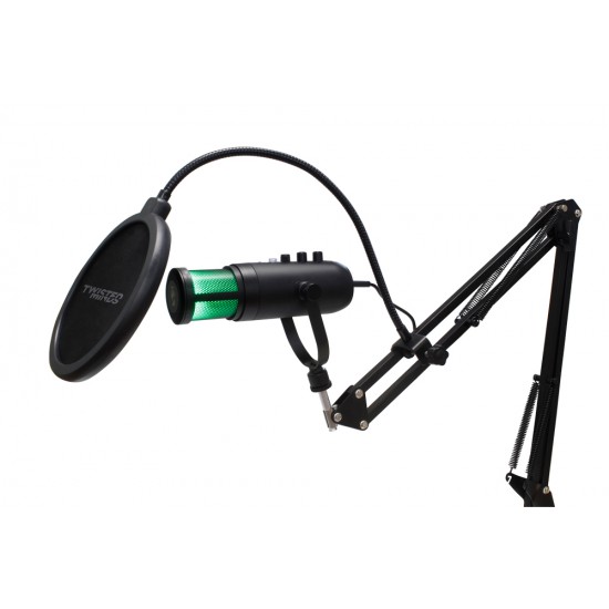 TWISTED MINDS W108 RGB WITH MUTE BUTTON AND LIGHTING ADJUSTMENT GAMING MICROPHONE WITH STAND - BLACK