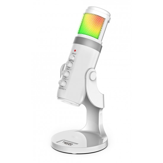 TWISTED MINDS W108 RGB WITH MUTE BUTTON AND LIGHTING ADJUSTMENT GAMING MICROPHONE WITH STAND - WHITE