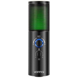 YANMAI Q18 USB PROFESSIONAL COMPUTER CONDENSER RGB OMNIDIRECTIONAL CARDIOID RECORDING KARAOKE METAL MICROPHONE - BLACK