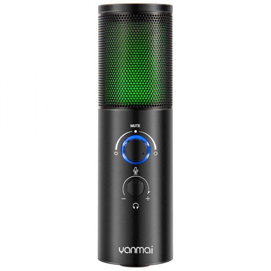 YANMAI Q18 USB PROFESSIONAL COMPUTER CONDENSER RGB OMNIDIRECTIONAL CARDIOID RECORDING KARAOKE METAL MICROPHONE - BLACK
