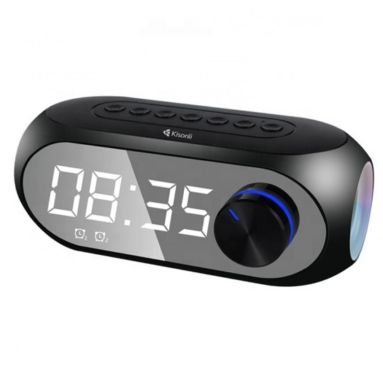 KISONLI LP-2S RGB ALARM CLOCK, MIRROR LCD DISPLAY & TF CARD SUPPORT MULTIFUNCTIONAL BLUETOOTH SPEAKER - BLACK