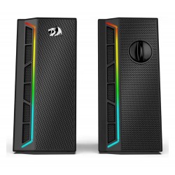REDRAGON CALLIOPE GS580 8W X 2 STEREO SPEAKERS BLUETOOTH 5.0 FM RADIO USB AUX IN 3.5MM AUDIO CABLE VOLUME CONTROL PORTABLE HANDLE RGB LIGHTING 2.0 CHANNEL GAMING SPEAKER - BLACK