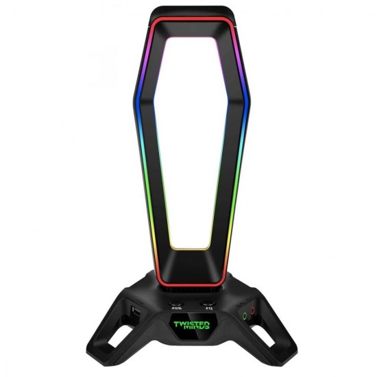 TWISTED MINDS SCORPION RGB WITH BUILT-IN SOUND CARD AND 3-PORT USB HUB GAMING HEADSET STAND - BLACK