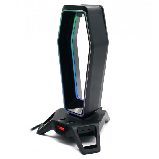 TWISTED MINDS SCORPION RGB WITH BUILT-IN SOUND CARD AND 3-PORT USB HUB GAMING HEADSET STAND - BLACK