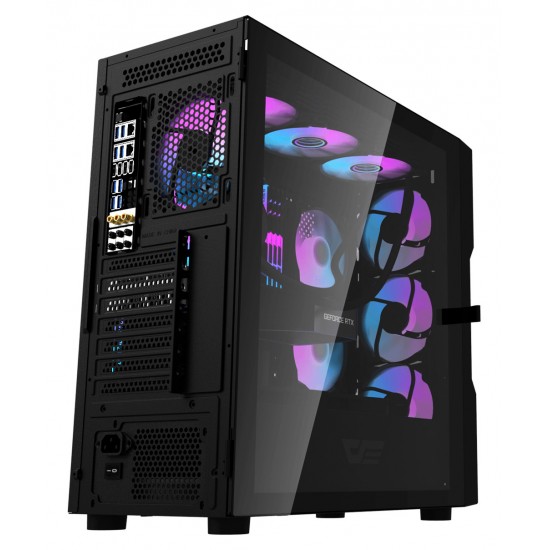 DARKFLASH DK431 ﻿TEMPERED GLASS PANELS E-ATX PC CASE WITH 4 ARGB FANS AND USB 3.0 400MM GPU SUPPORT - BLACK