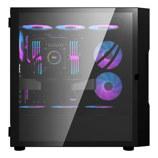 DARKFLASH DK431 ﻿TEMPERED GLASS PANELS E-ATX PC CASE WITH 4 ARGB FANS AND USB 3.0 400MM GPU SUPPORT - BLACK