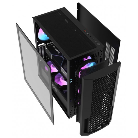 DARKFLASH DF2100 ATX TEMPERED GLASS PC CASE WITH 4 ARGB FANS USB 3.0 SUPPORT 360MM RADIATOR - BLACK