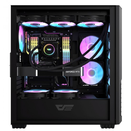 DARKFLASH DF2100 ATX TEMPERED GLASS PC CASE WITH 4 ARGB FANS USB 3.0 SUPPORT 360MM RADIATOR - BLACK