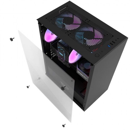 DARKFLASH DK100 M-ATX SINGLE TEMPERED GLASS SIDE PANEL PC CASE USB 3.0 SUPPORTS UP TO 2 MORE ADDITIONAL HARD DRIVES - BLACK