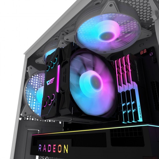 DARKFLASH DK352 ﻿ATX METAL MESH DESIGN FRONT PANEL 4X ARGB FANS CPU COOLER SUPPORT UPTO 160MM PC CASE - WHITE