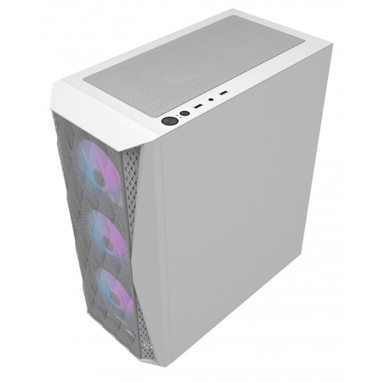 DARKFLASH DK352 ﻿ATX METAL MESH DESIGN FRONT PANEL 4X ARGB FANS CPU COOLER SUPPORT UPTO 160MM PC CASE - WHITE