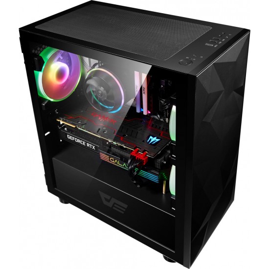 DARKFLASH DLM21 MATX WITH FRACTURED FRONT PANEL DESIGN AND TEMPERED GLASS PC CASE - BLACK