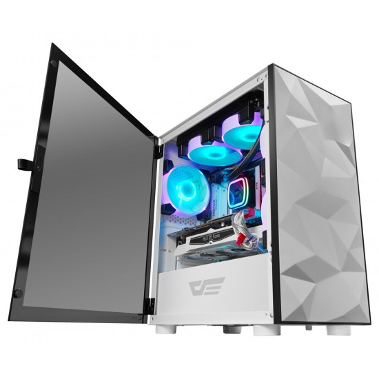 DARKFLASH DLM21 MATX WITH FRACTURED FRONT PANEL DESIGN AND TEMPERED GLASS PC CASE - WHITE 