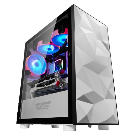 DARKFLASH DLM21 MATX WITH FRACTURED FRONT PANEL DESIGN AND TEMPERED GLASS PC CASE - WHITE 