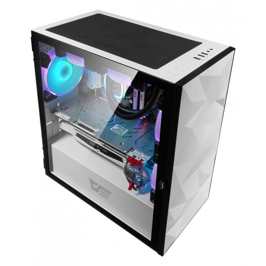 DARKFLASH DLM21 MATX WITH FRACTURED FRONT PANEL DESIGN AND TEMPERED GLASS PC CASE - WHITE 