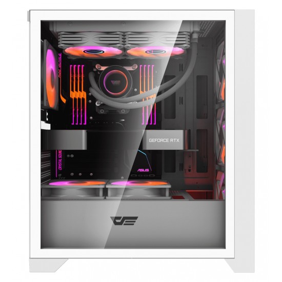 DARKFLASH DRX70 GLASS ATX PC CASE WITH 4 ARGB FANS MAGNETIC FRONT PANEL SUPPORT UP TO 280MM RADIATOR - WHITE