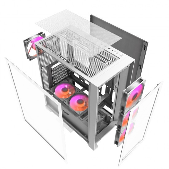 DARKFLASH DRX70 GLASS ATX PC CASE WITH 4 ARGB FANS MAGNETIC FRONT PANEL SUPPORT UP TO 280MM RADIATOR - WHITE