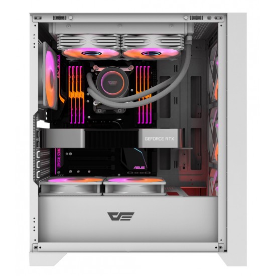 DARKFLASH DRX70 GLASS ATX PC CASE WITH 4 ARGB FANS MAGNETIC FRONT PANEL SUPPORT UP TO 280MM RADIATOR - WHITE