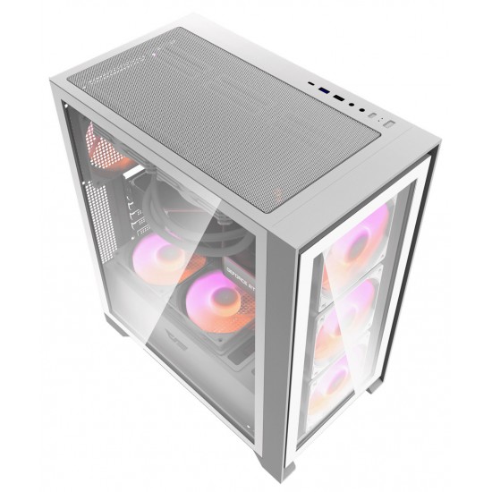 DARKFLASH DRX70 GLASS ATX PC CASE WITH 4 ARGB FANS MAGNETIC FRONT PANEL SUPPORT UP TO 280MM RADIATOR - WHITE
