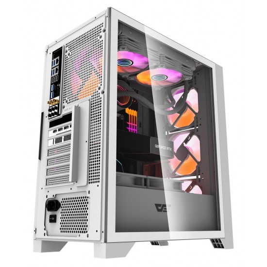 DARKFLASH DRX70 GLASS ATX PC CASE WITH 4 ARGB FANS MAGNETIC FRONT PANEL SUPPORT UP TO 280MM RADIATOR - WHITE