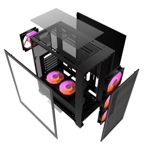 DARKFLASH DRX70 MESH ATX PC CASE WITH 4 ARGB FANS MAGNETIC FRONT PANEL SUPPORT UP TO 280MM RADIATOR - BLACK