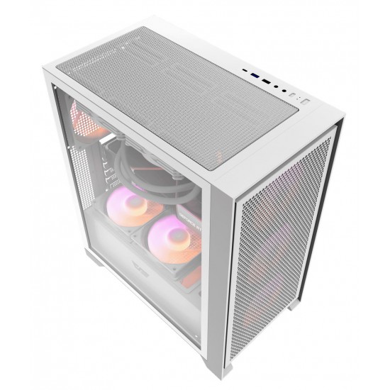 DARKFLASH DRX70 MESH ATX PC CASE WITH 4 ARGB FANS MAGNETIC FRONT PANEL SUPPORT UP TO 280MM RADIATOR - WHITE